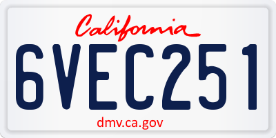 CA license plate 6VEC251