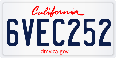 CA license plate 6VEC252