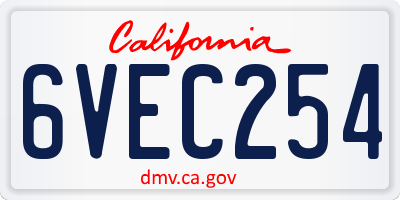 CA license plate 6VEC254