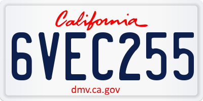 CA license plate 6VEC255