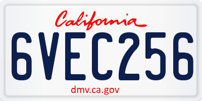 CA license plate 6VEC256