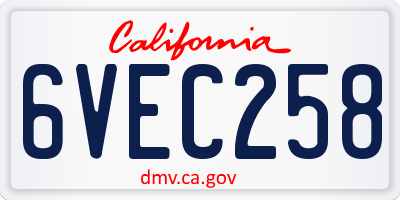 CA license plate 6VEC258