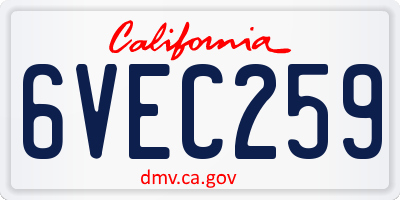 CA license plate 6VEC259