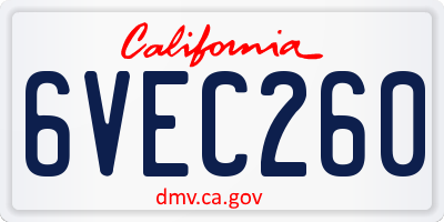 CA license plate 6VEC260