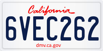 CA license plate 6VEC262