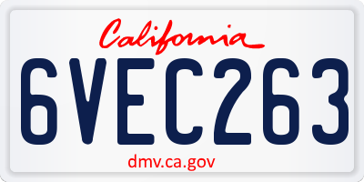 CA license plate 6VEC263