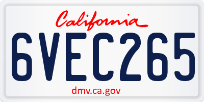 CA license plate 6VEC265