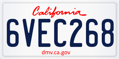 CA license plate 6VEC268