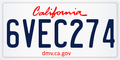 CA license plate 6VEC274