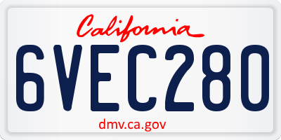 CA license plate 6VEC280