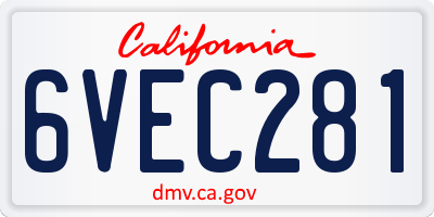 CA license plate 6VEC281