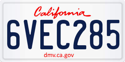CA license plate 6VEC285
