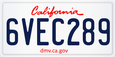 CA license plate 6VEC289