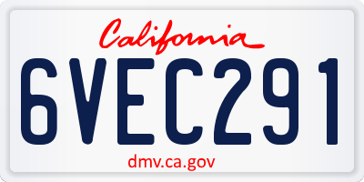 CA license plate 6VEC291