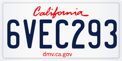 CA license plate 6VEC293
