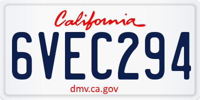 CA license plate 6VEC294