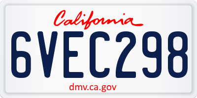 CA license plate 6VEC298