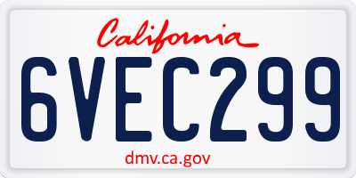 CA license plate 6VEC299
