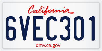 CA license plate 6VEC301