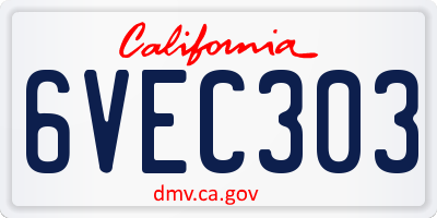 CA license plate 6VEC303