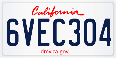 CA license plate 6VEC304