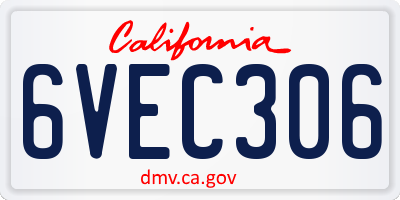 CA license plate 6VEC306
