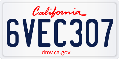 CA license plate 6VEC307