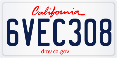 CA license plate 6VEC308