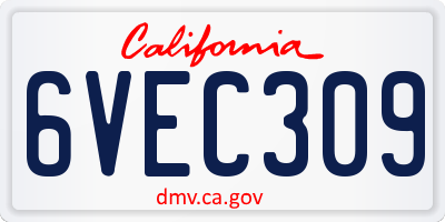 CA license plate 6VEC309