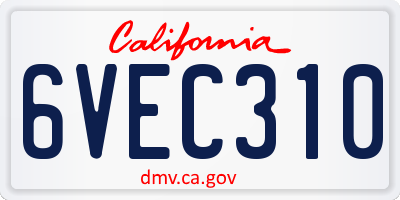 CA license plate 6VEC310