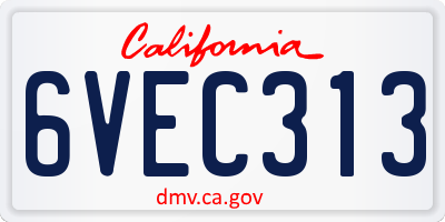 CA license plate 6VEC313