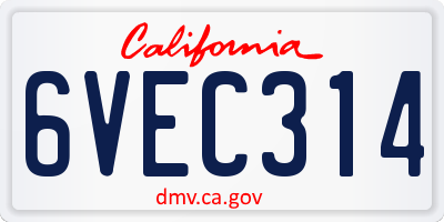 CA license plate 6VEC314