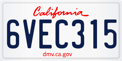 CA license plate 6VEC315