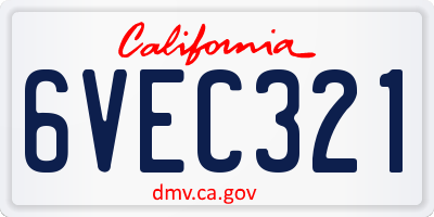 CA license plate 6VEC321