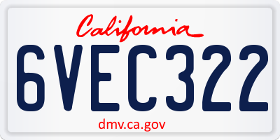 CA license plate 6VEC322