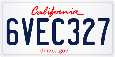 CA license plate 6VEC327
