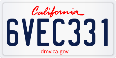CA license plate 6VEC331