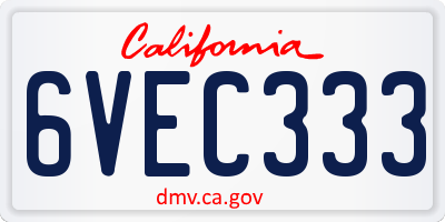 CA license plate 6VEC333