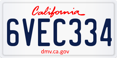 CA license plate 6VEC334