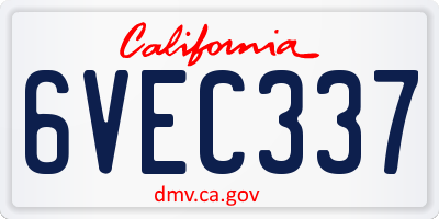 CA license plate 6VEC337