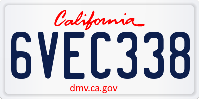 CA license plate 6VEC338