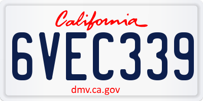 CA license plate 6VEC339