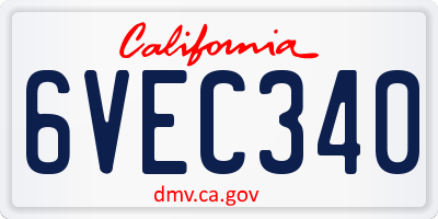 CA license plate 6VEC340