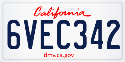 CA license plate 6VEC342