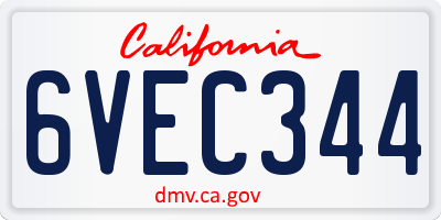 CA license plate 6VEC344