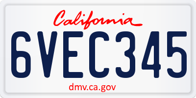 CA license plate 6VEC345