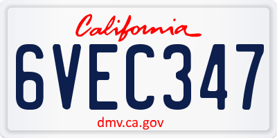 CA license plate 6VEC347
