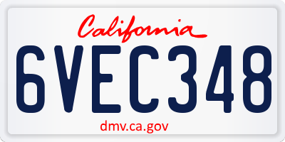 CA license plate 6VEC348