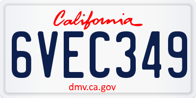 CA license plate 6VEC349