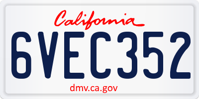 CA license plate 6VEC352